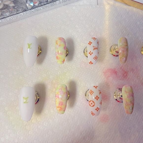 Long coffin custom press-on nails “SUMMER VIBE” - Picture 2 of 6